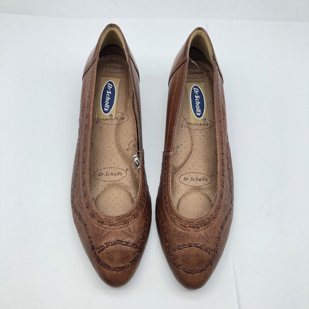Dr Scholls brown leather embroidered slip on pumps kitten heel sz 9 - Picture 6 of 11